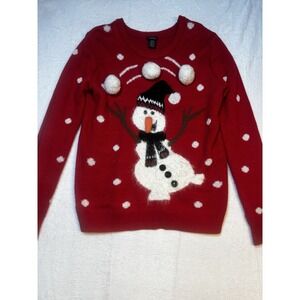 Rue 21 Womens Ugly Sweater Size Medium‎ Winter Snowman Snow Long Sleeve Red